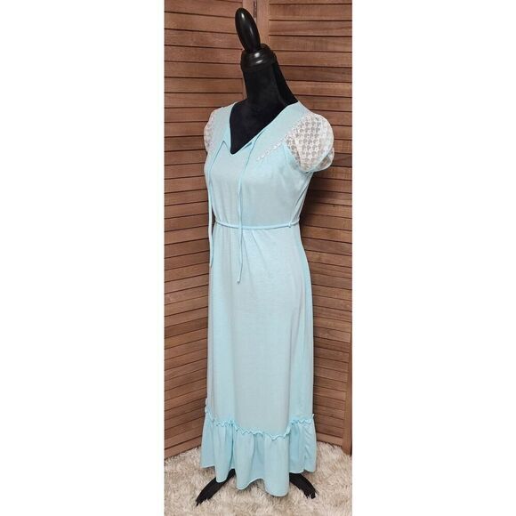 Golden Tower Vintage Night Gown Milk Maid Maxi Slip Dress Large Light Blue Lace - Picture 4 of 7